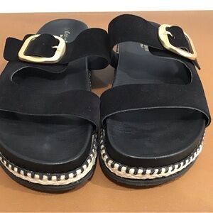 Elegant Black Sandals with Gold Buckle SZ 8